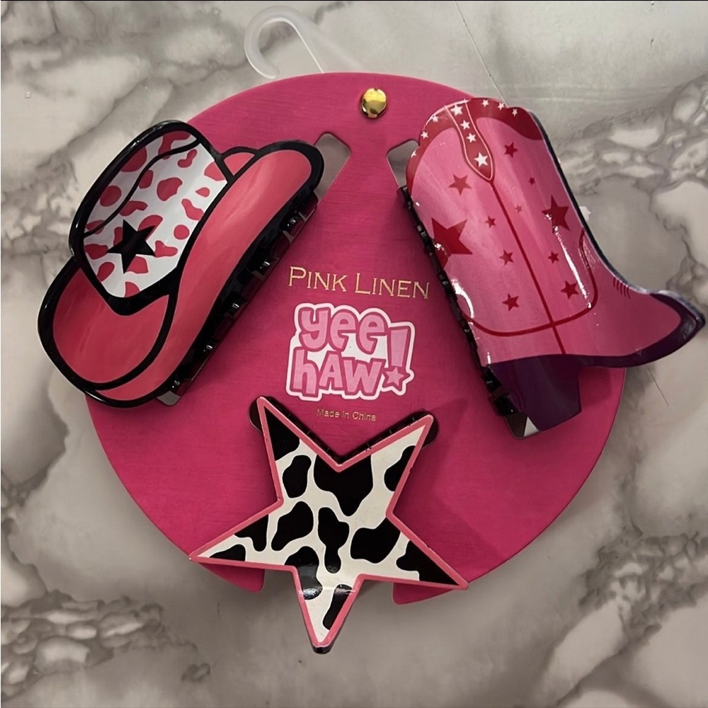 PINK linen hair clips Cowboy Rodeo Theme